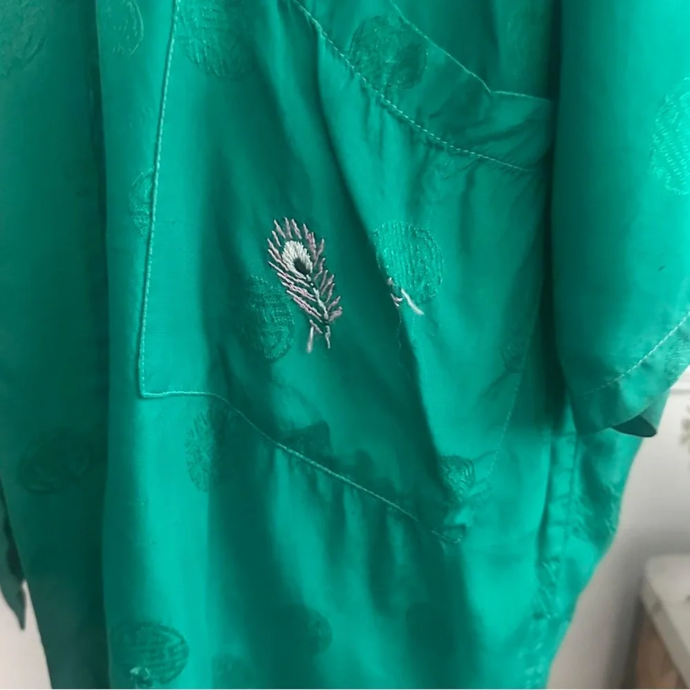 Golden Bee Green traditional vintage Chinese Kimono with Peacock Embroidery sz M - Picture 6 of 15